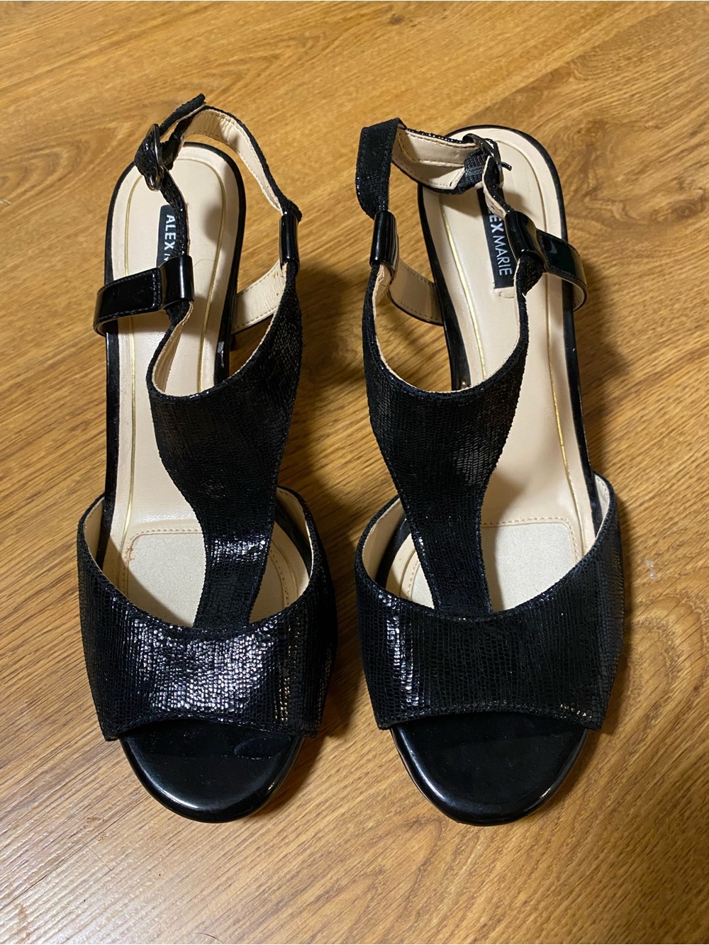Alex Marie Black Open-Toe Slingback Heels